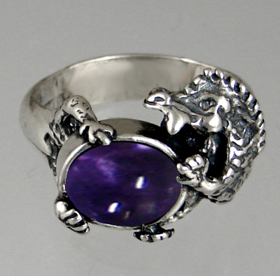 Sterling Silver Dragon Ring With Iolite Size 14